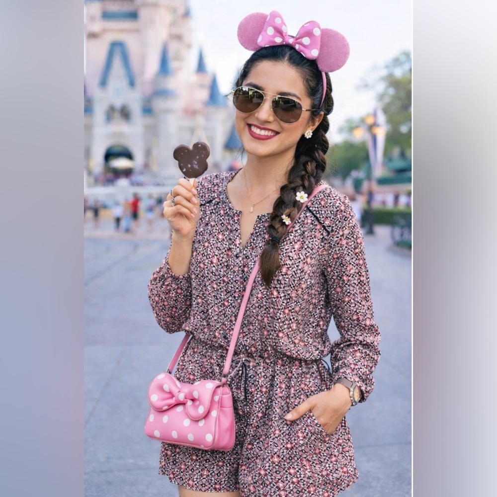 Pink & Black Gap Romper Button Long Sleeve Shorts